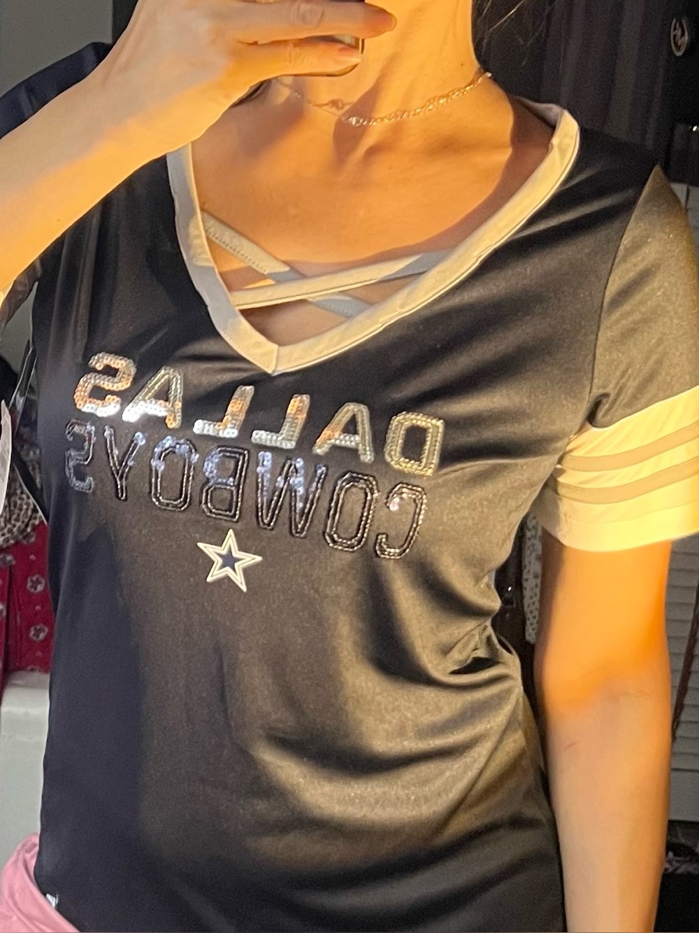 NFL Women's Dallas Cowboys Tee with Sequin Lettering New! S
